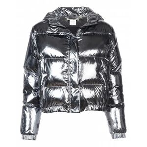 Alice + Olivia Durham Metallic Silver Down Hooded Puffer Jacket Size XS